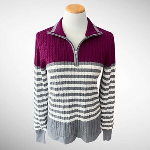 NWT Daily Sports Jody/Presley Quarter-Zip Striped Long-Sleeve Sweater